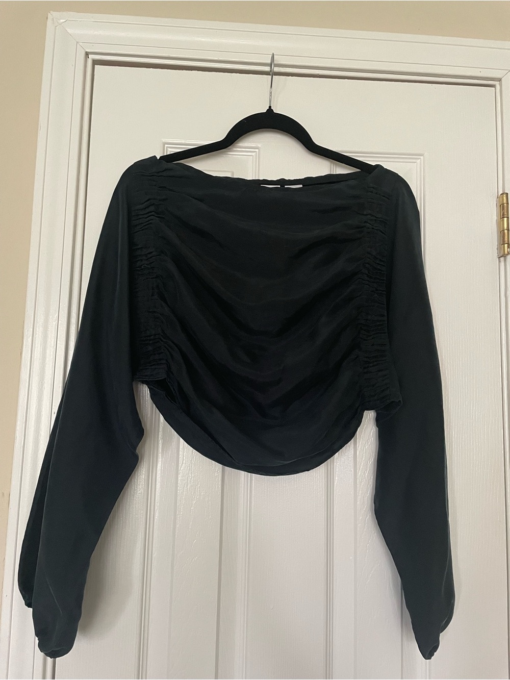 Armani Exchange‎ Black Ruched Long Sleeve Blouse Silk